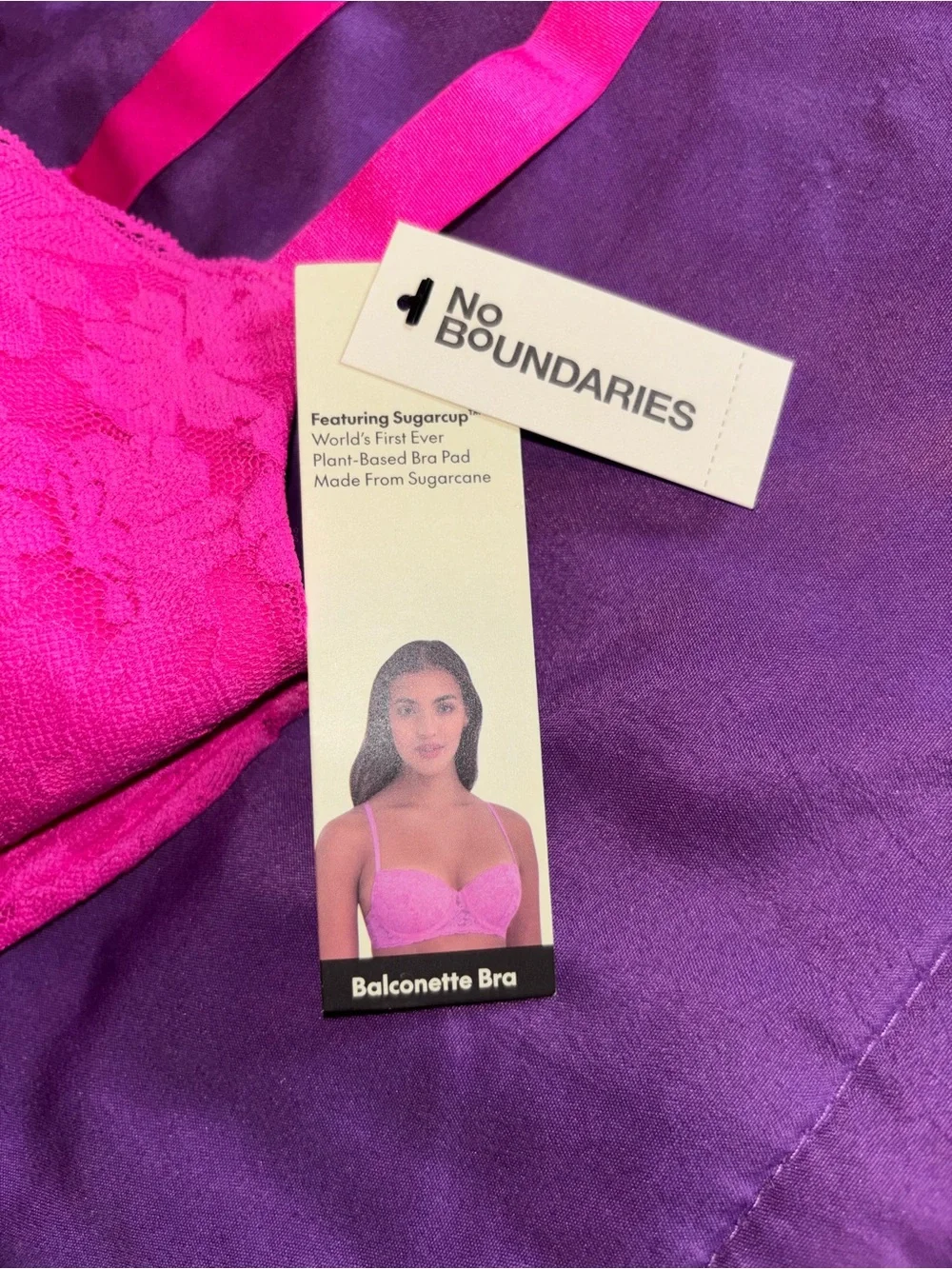No Boundaries Bright Pink Lace Balconette Bra